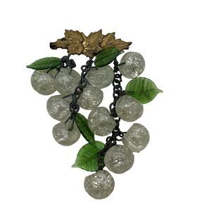Vintage Glass Grapes Cluster Brooch Pin Statement Jewelry